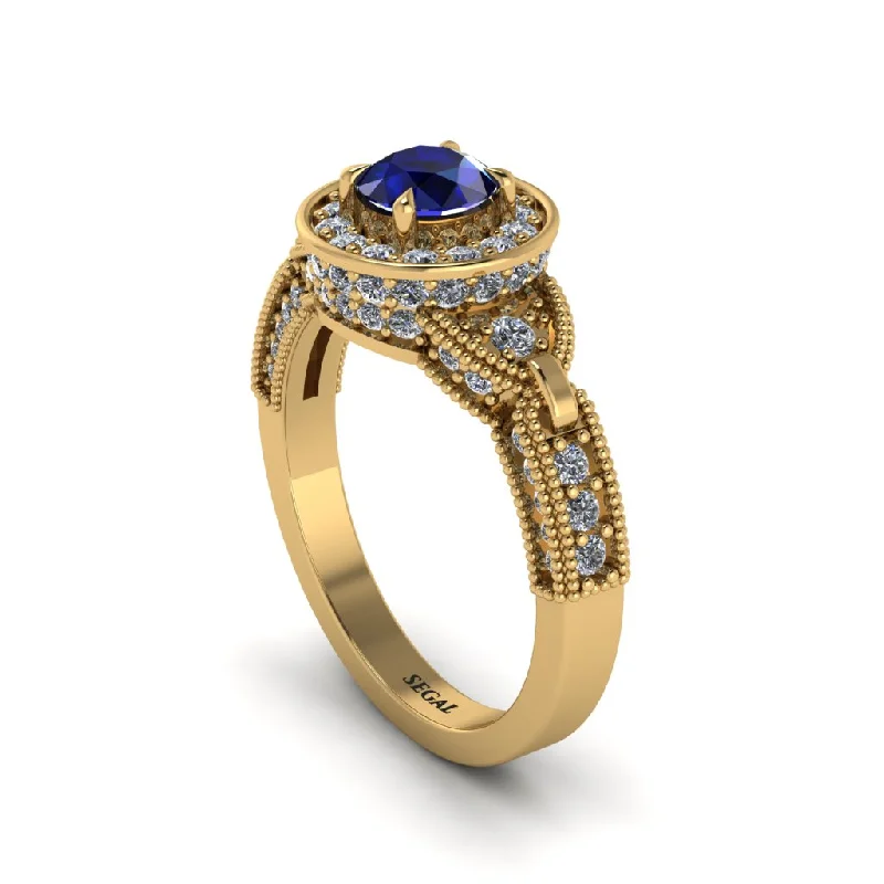 Ladies engagement rings modern halo-Sapphire Double Halo Handmade Engagement Ring - Gracelyn No. 13