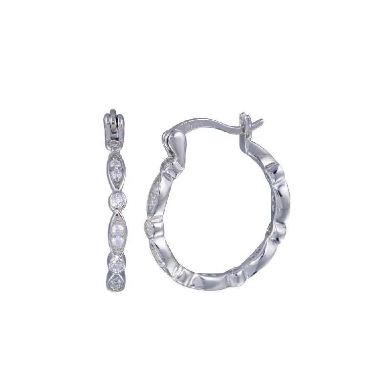 Ladies earrings wire-wrapped earrings-Silver 925 Rhodium Plated Circle Marquis CZ Hoop Earrings - STE00222