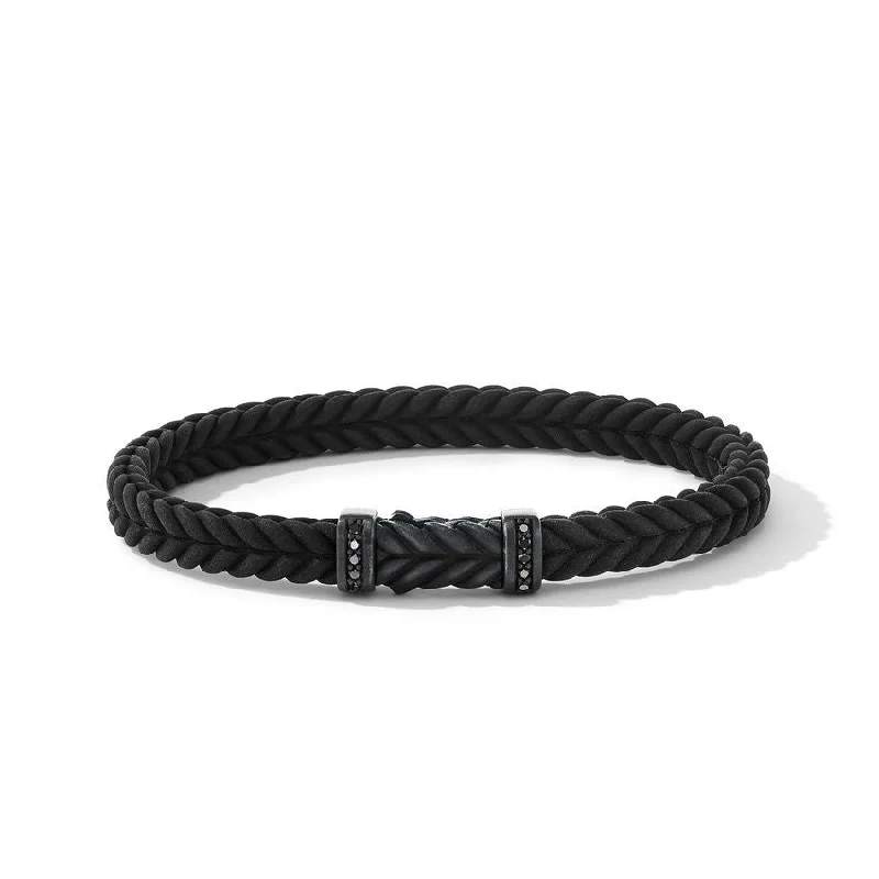 ladies bracelet ruby smooth-David Yurman Gents Chevron Black Rubber Bracelet with Black Titanium and Pave Black Diamonds