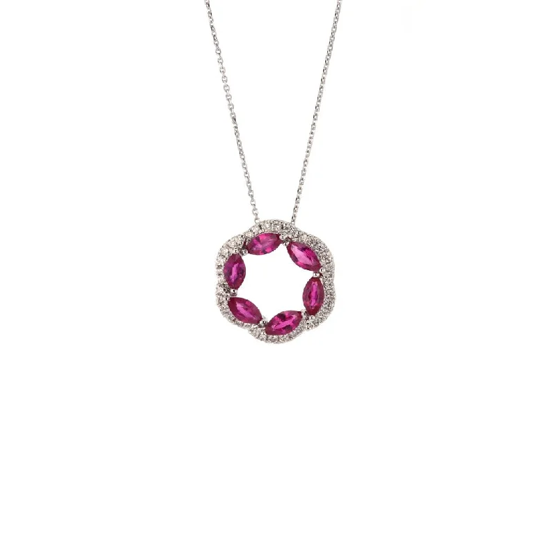 ladies necklace cluster affordable-18" Ruby & Diamond Pendant Necklace | M10278611