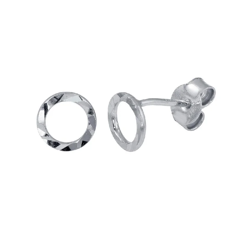 Ladies earrings exclusive craft styles-Rhodium Plated 925 Sterling Silver DC Flat Open Circle Earrings - ECE00043RH