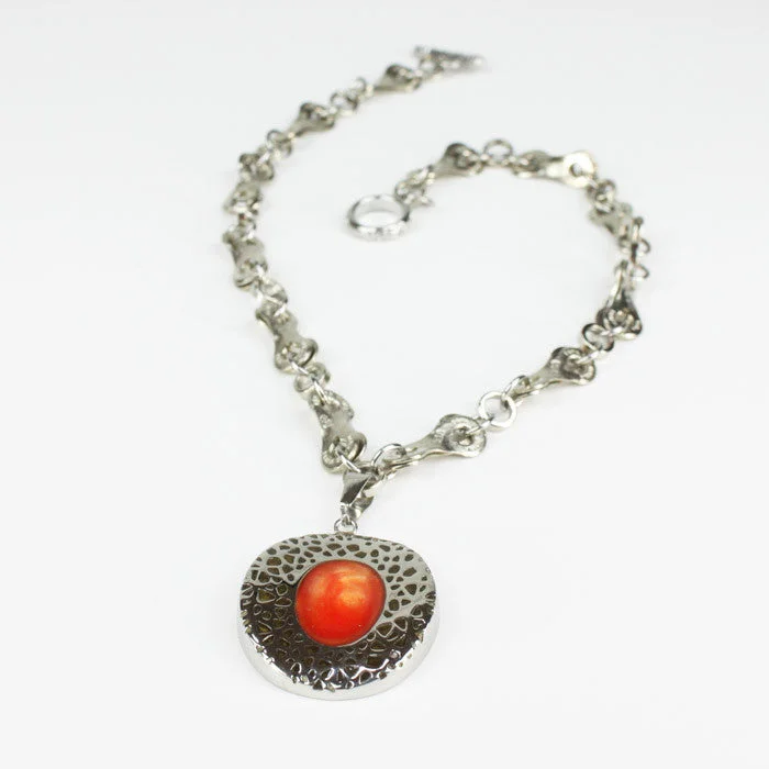 ladies necklace feather shell-Stainless Steel Reversible Orange Pendant Necklace - Wholesale