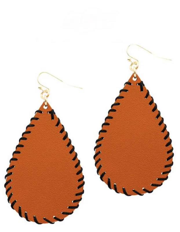 Ladies earrings Independence Day designs-College Football Leather Sport Earrings (drop) Orange and Black