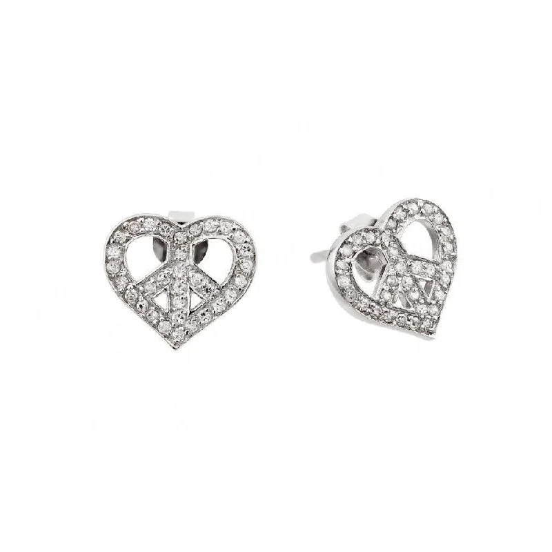 Ladies earrings lightweight stud designs-Clearance-Silver 925 Rhodium Plated Peace Heart CZ Stud Earrings - STE00506