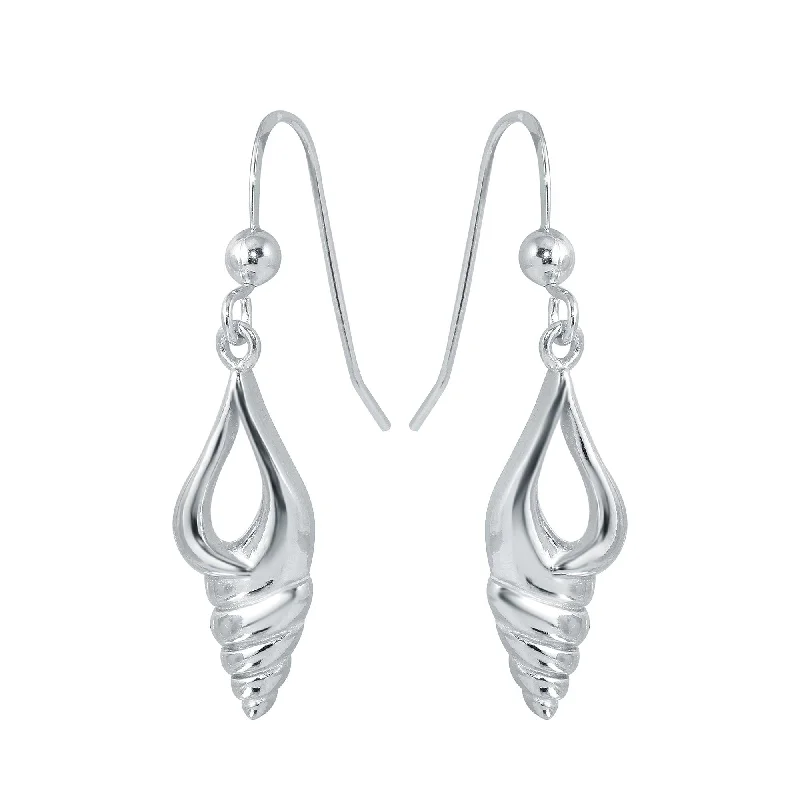 Ladies earrings channel set earrings-Rhodium Plated 925 Sterling Silver Dangling Sea Shell Earrings - SOE00035