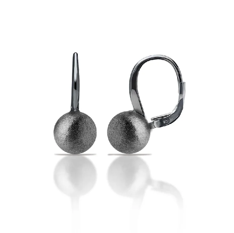 Ladies earrings adjustable fit earrings-925 Silver Matte Finish Black Rhodium Plated Leverback Dangling Bead Earrings - ECE00024BL