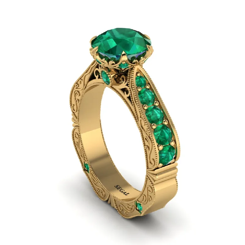 Ladies engagement rings colorful halo styles-Emerald Victorian Scroll Engagement Ring - Kehlani No. 19