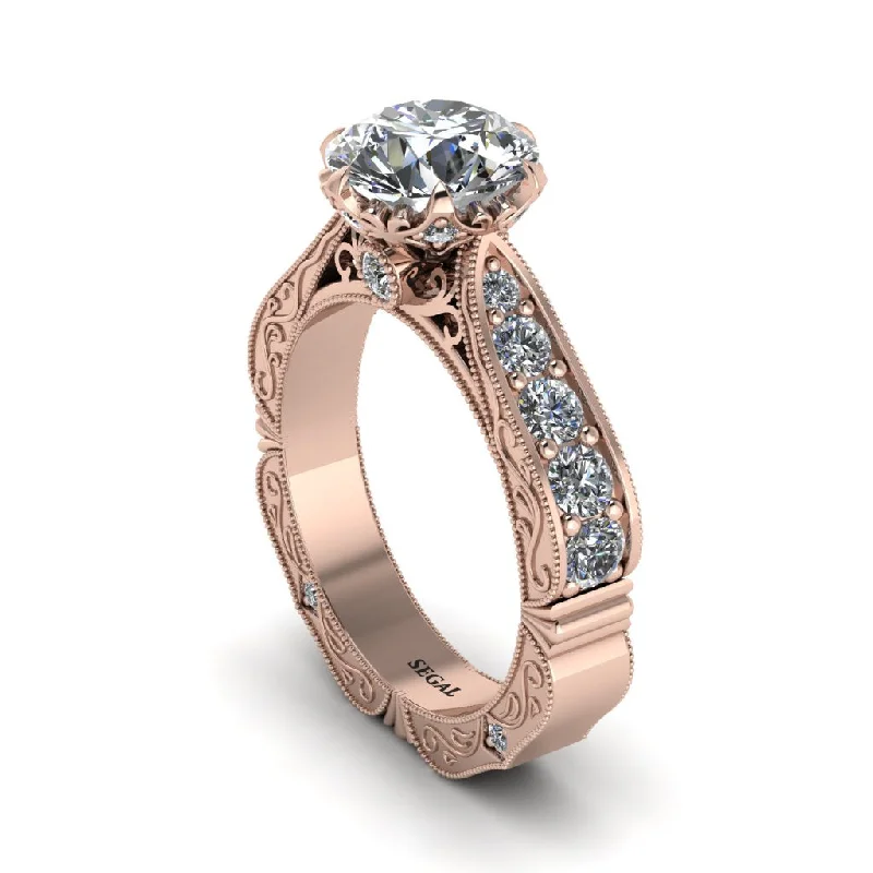 Ladies engagement rings small halo styles-Diamond Victorian Scroll Engagement Ring - Kehlani No. 2