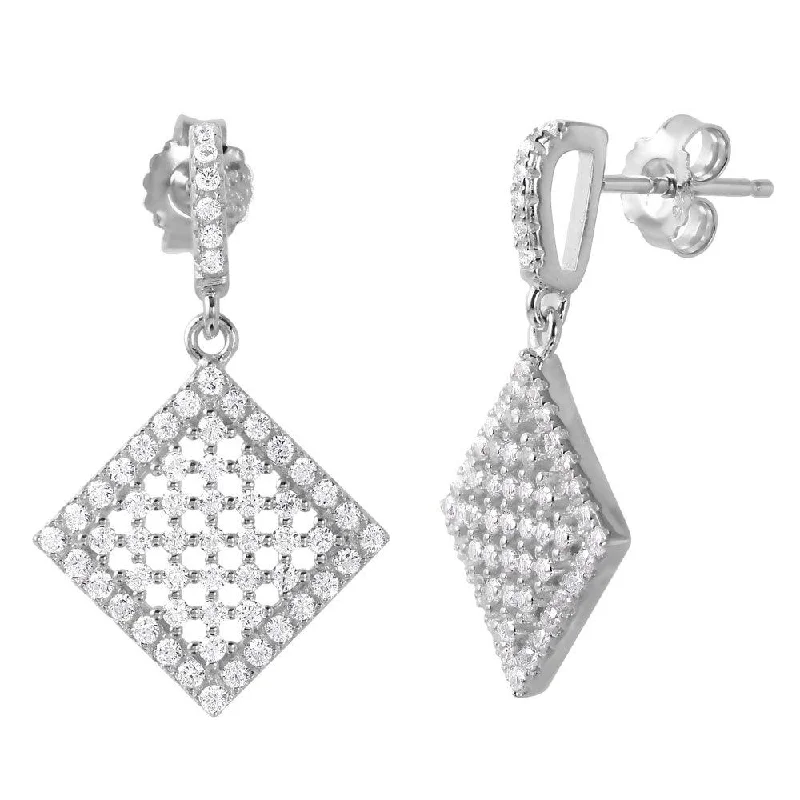 Ladies earrings stainless steel options-Silver 925 Rhodium Plated Halo Square CZ Earrings - ACE00090RH