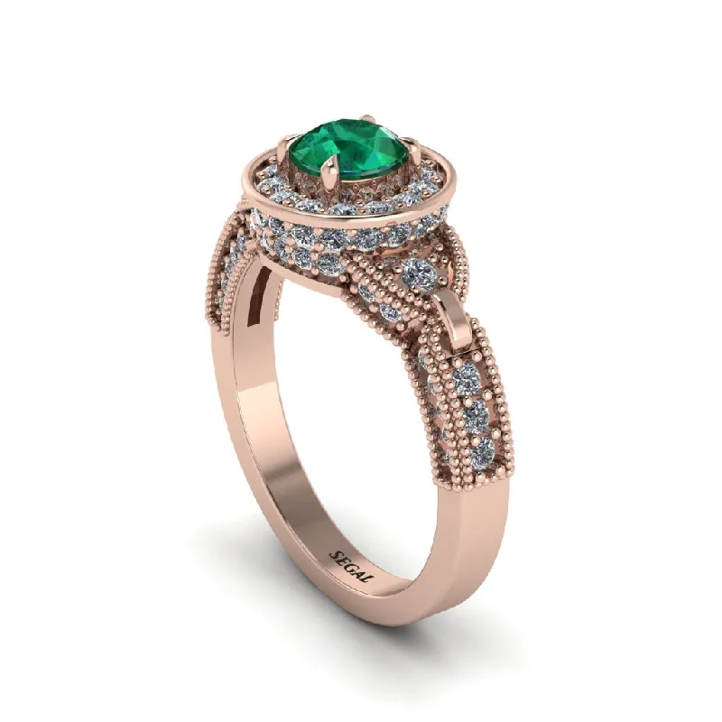 Ladies engagement rings lightweight picks-Emerald Double Halo Handmade Engagement Ring - Gracelyn No. 5