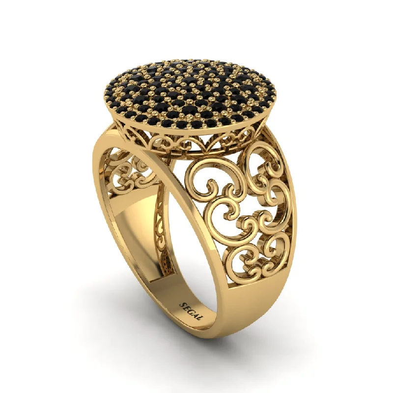 Ladies engagement rings custom styles-Black Diamond Signet Filigree Pave Engagement Ring - Rylie No. 7