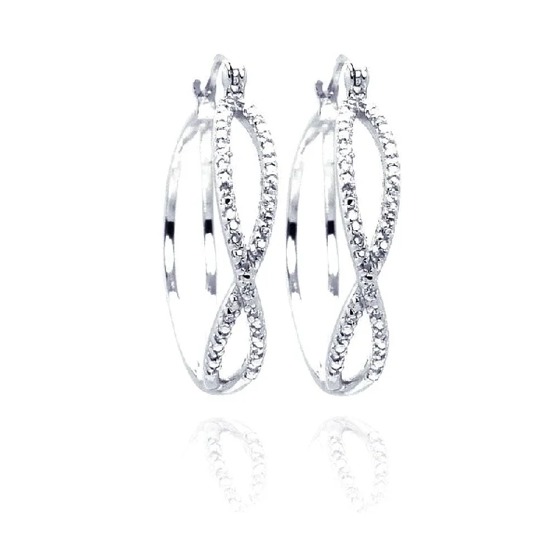 Ladies earrings Chinese symbol styles-Silver 925 Rhodium Plated Number Eighth CZ Hoop Earrings - STE00439