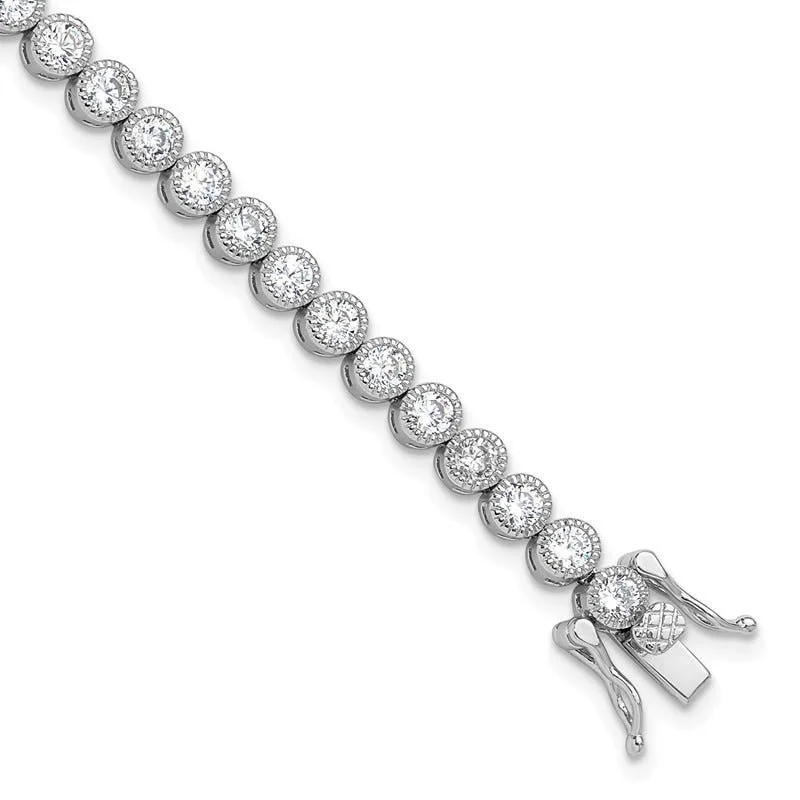 ladies bracelet polished valentine’s-Sterling Silver Rhodium-plated 4mm Round CZ 7.5in Tennis Bracelet