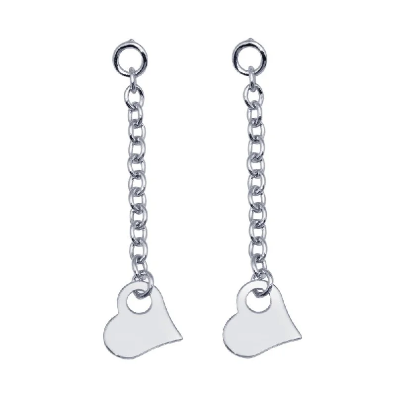 Ladies earrings stretch wire styles-Rhodium Plated 925 Sterling Silver Drop Heart Earrings - DSE00004