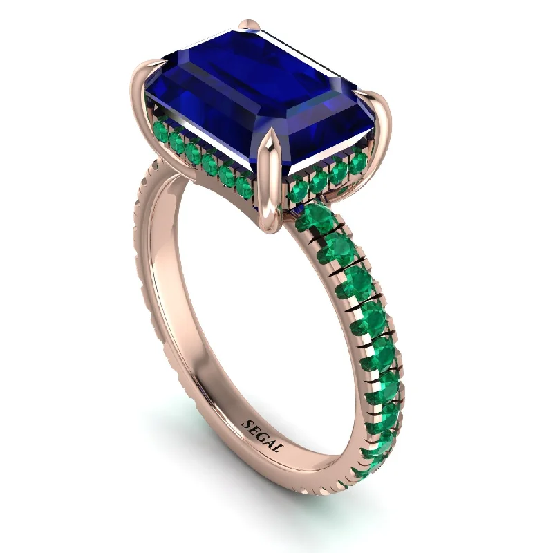 Ladies engagement rings designer solitaires-Emerald-Cut Sapphire Pavé Engagement Ring - Daphne No. 29