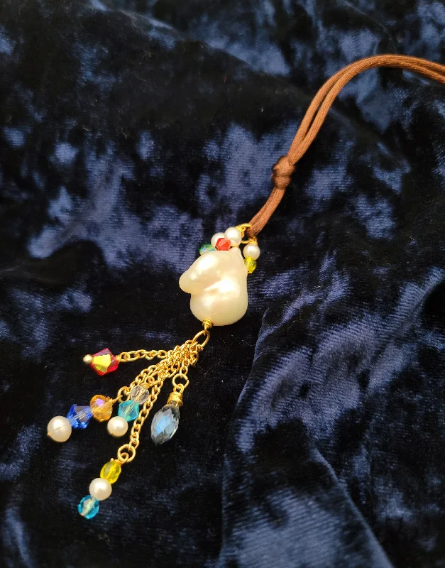 ladies necklace yellow topaz shell-Baroque Pearl Satin Necklace