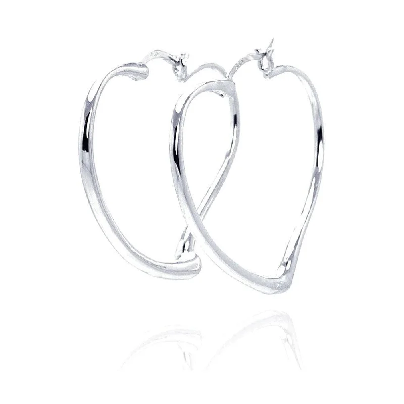 Ladies earrings fixed gem designs-Silver 925 Rhodium Plated Heart Hoop Earrings - STE00585