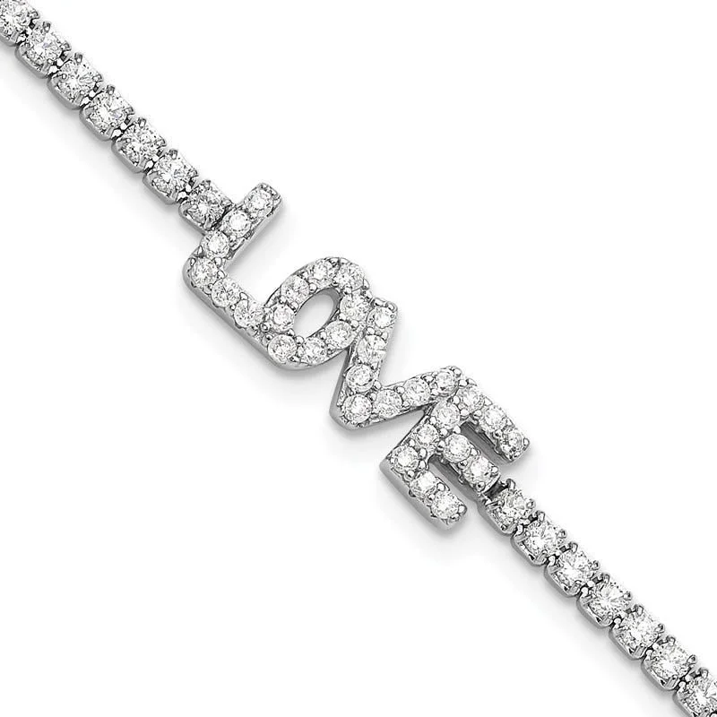 ladies bracelet hammered winter-Sterling Silver Rhodium-plated CZ LOVE 7.25 inch Tennis Bracelet