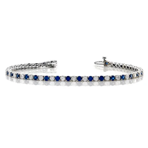 ladies bracelet spring birthstone-Sapphire & Diamond Tennis Bracelet 18K White Gold 3.50 Carats