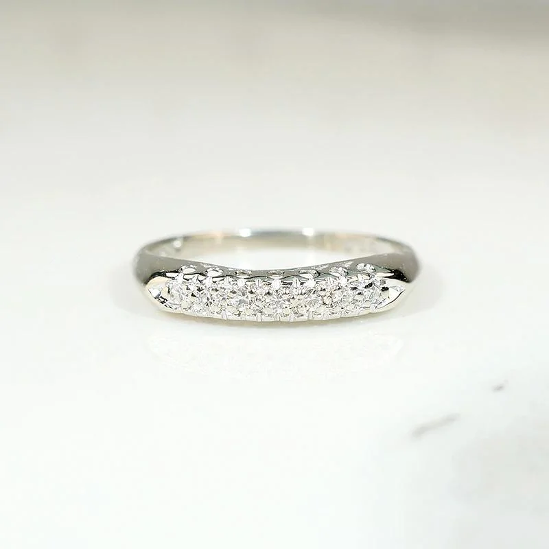 Ladies rings diamond accent pieces-Timeless 1940s Diamond & White Gold Band