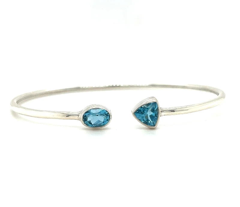 ladies bracelet beaded initial-Sterling Silver Blue Topaz Bangle Bracelet