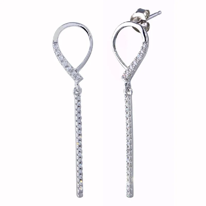 Ladies earrings birthstone accent styles-Rhodium Plated 925 Sterling Silver CZ Open Dangling Earrings - BGE00634