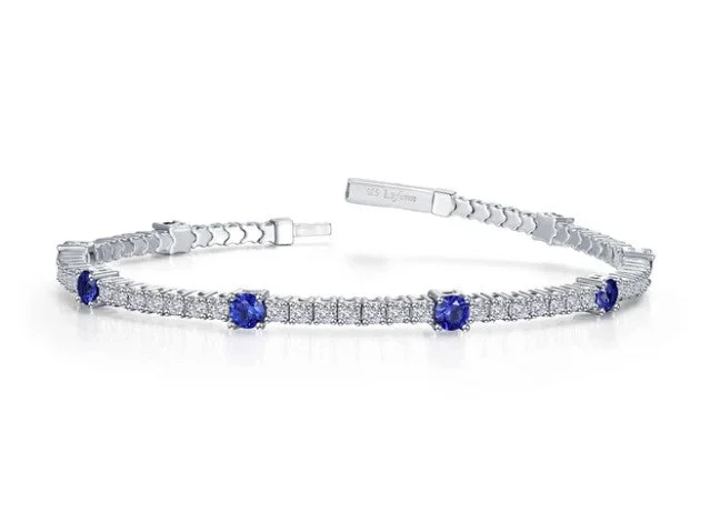 ladies bracelet gold glossy-Sterling Silver Lab Created Blue Sapphire & Simulated Diamond Bangle Tennis Bracelet by Lafonn