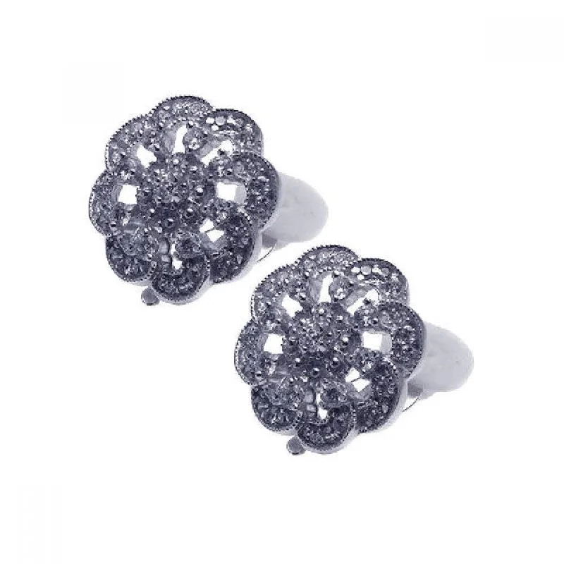 Ladies earrings thoughtful birthday surprises-Silver 925 Rhodium Plated Flower Cluster CZ Stud Earrings - STE00933