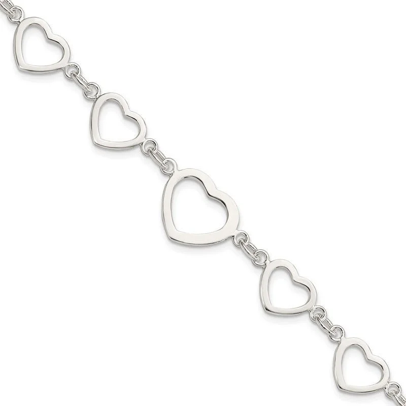 ladies bracelet initial celestial-Sterling Silver Polished Heart Fancy Link Bracelet