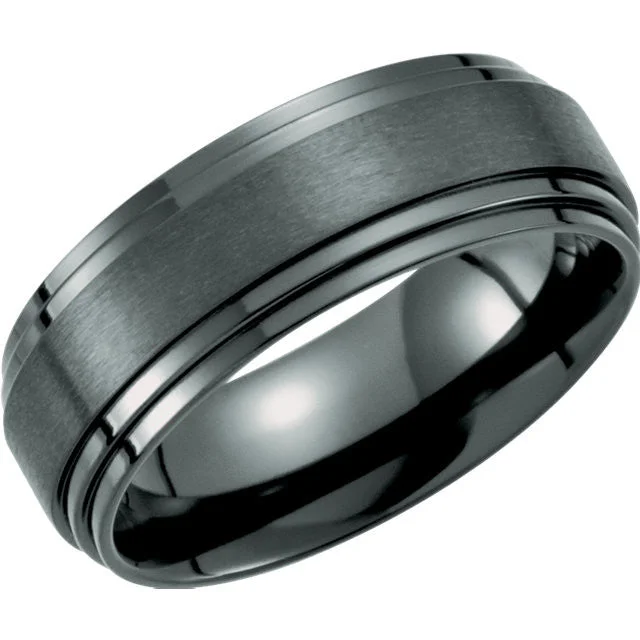 Ladies rings rococo elegance rings-Black Titanium 8mm Double Ridged Band