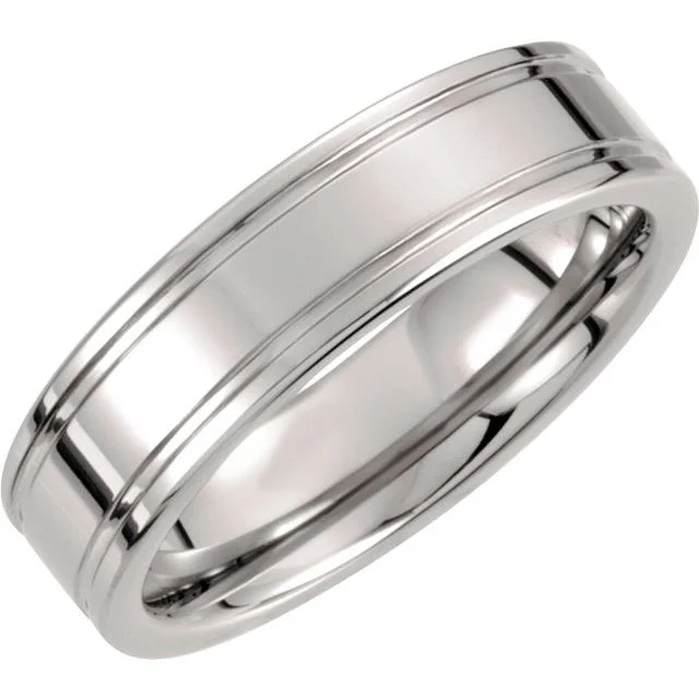 Ladies rings two-tone ring designs-Tungsten 6 mm Grooved Band Size 11