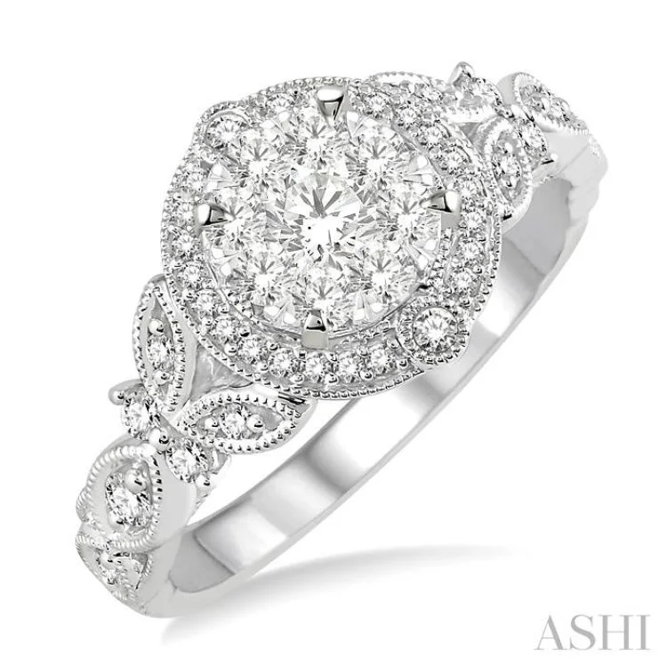 Ladies engagement rings floral motifs-5/8 Ctw Diamond Lovebright Engagement Ring in 14K White Gold