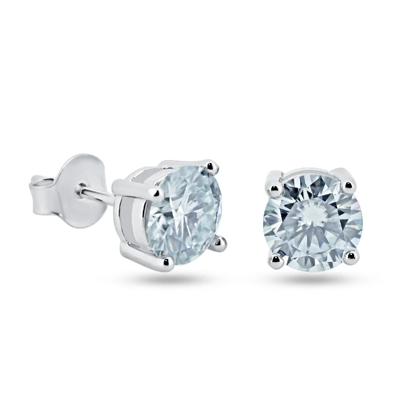 Ladies earrings tapered drop earrings-925 Sterling Silver Moissanite 6mm Round Push Back Earring - MBGE00004