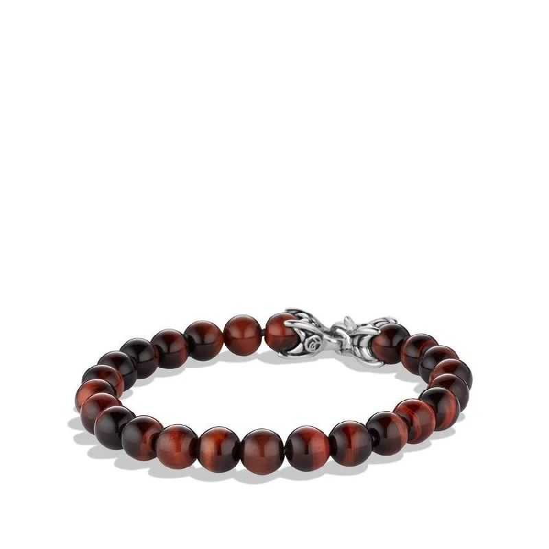 ladies bracelet sculpted opal-David Yurman Gents Spiritual Beads Bracelet with Red Tiger's Eye