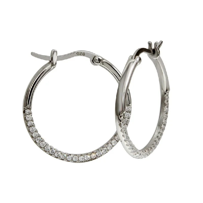 Ladies earrings multi-tier styles-Rhodium Plated 925 Sterling Silver Outside CZ Hoop Earrings - BGE00570