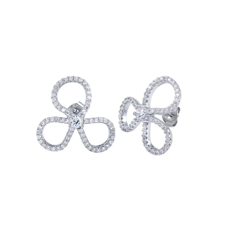 Ladies earrings soft touch styles-Rhodium Plated 925 Sterling Silver Open Clover Leaf CZ Earrings - BGE00619