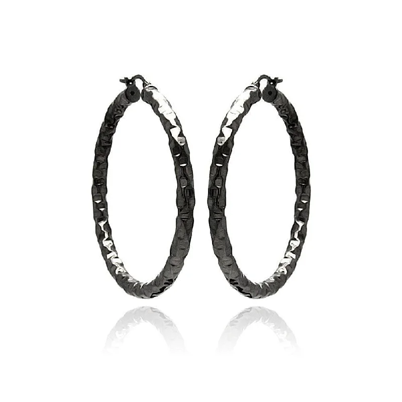 Ladies earrings radiant cut earrings-Clearance-Silver 925 Black Rhodium Plated Hoop Earrings - ITE00021BLK