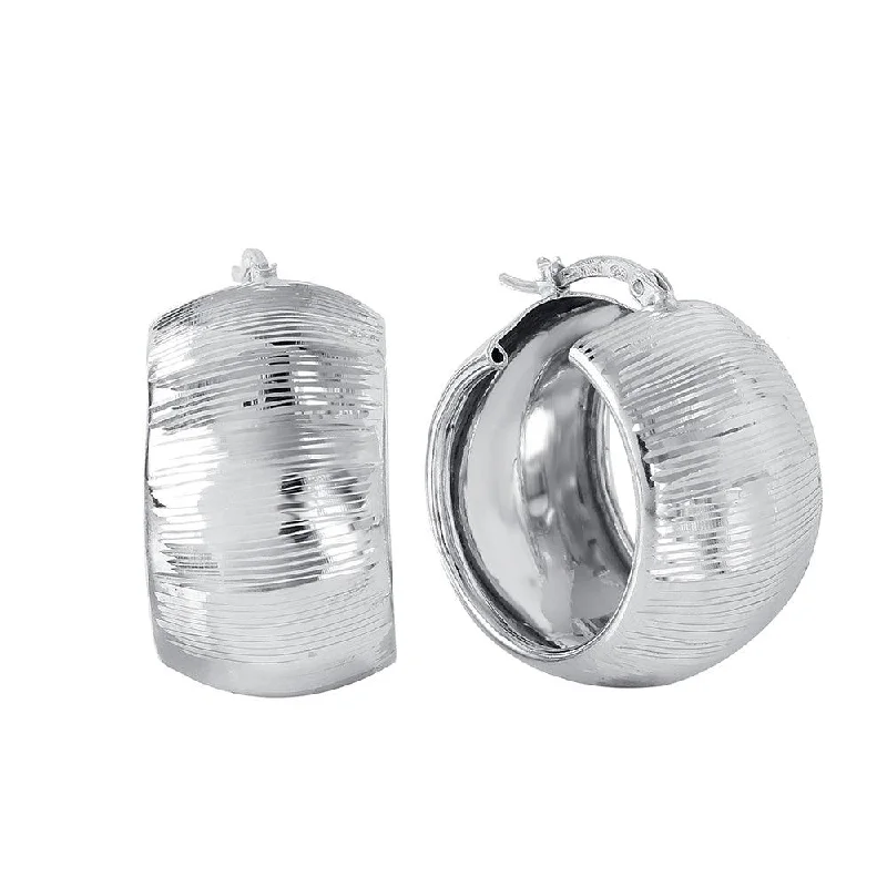 Ladies earrings tri-color styles-Silver 925 Rhodium Plated Thick Armadillo Earrings - ITE00075RH