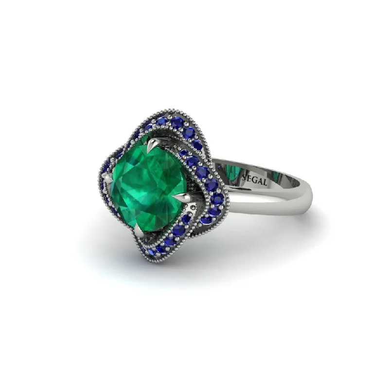 Ladies engagement rings large solitaires-Emerald Floral Infinity Engagement Ring - Brinley No. 66