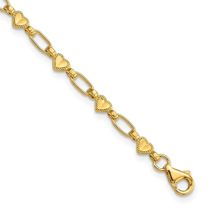 ladies bracelet leaf infinity-Sterling Silver Gold-tone Heart 7.5in Bracelet