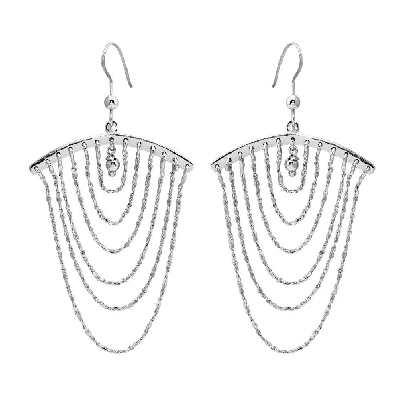 Ladies earrings thin drop earrings-Rhodium Plated 925 Sterling Silver Dangling Chain Earrings - SOE00019