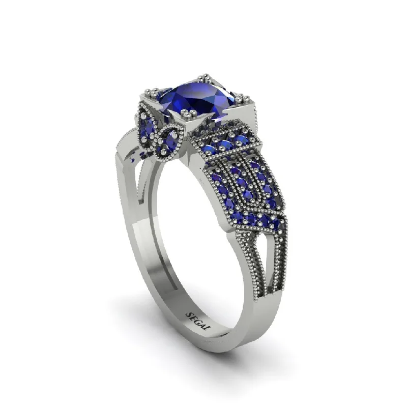 Ladies engagement rings luxurious solitaires-Sapphire Milgrain Gold Engagement Ring - Lyric No. 75