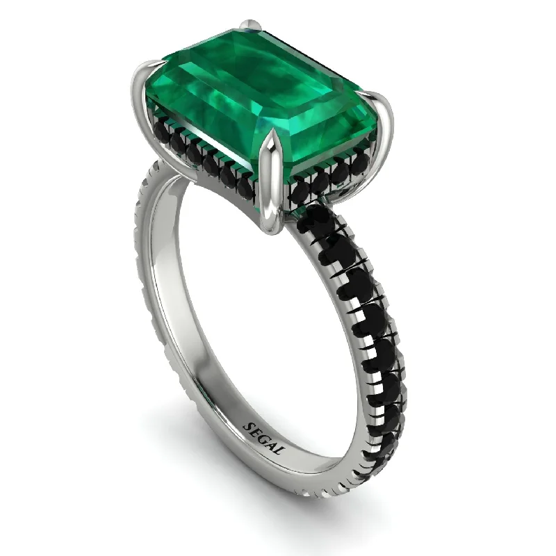 Ladies engagement rings matching solitaires-Emerald-Cut Emerald Pavé Engagement Ring - Daphne No. 36