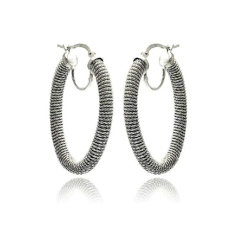 Ladies earrings mature sophisticated styles-Clearance-Silver 925 Rhodium Plated Hoop Earrings - ITE00044RH