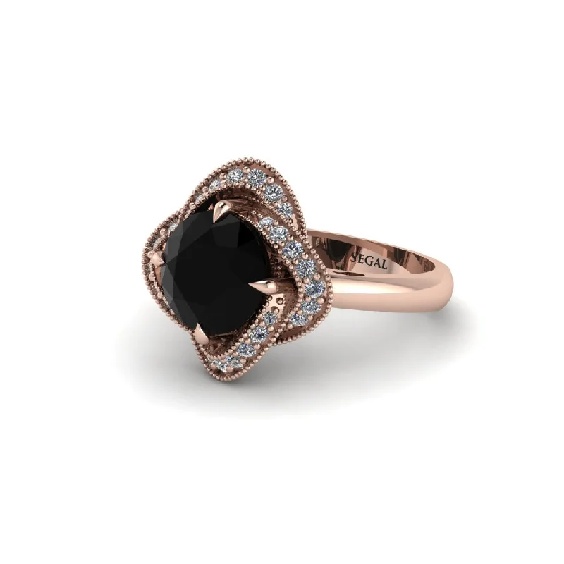 Ladies engagement rings lab-grown diamonds-Black Diamond Floral Infinity Engagement Ring - Brinley No. 8