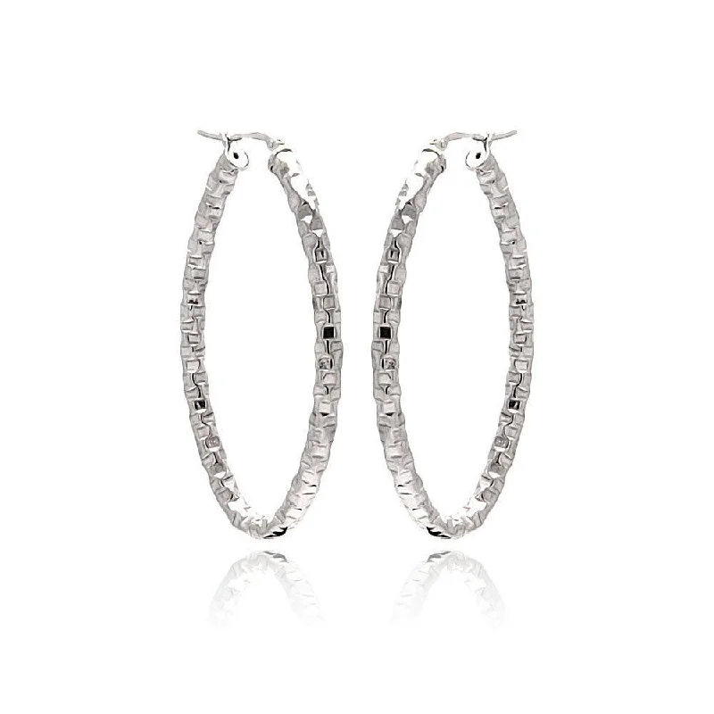 Ladies earrings tiny stud designs-Clearance-Silver 925 Rhodium Plated Oval Hoop Earrings - ITE00022RH