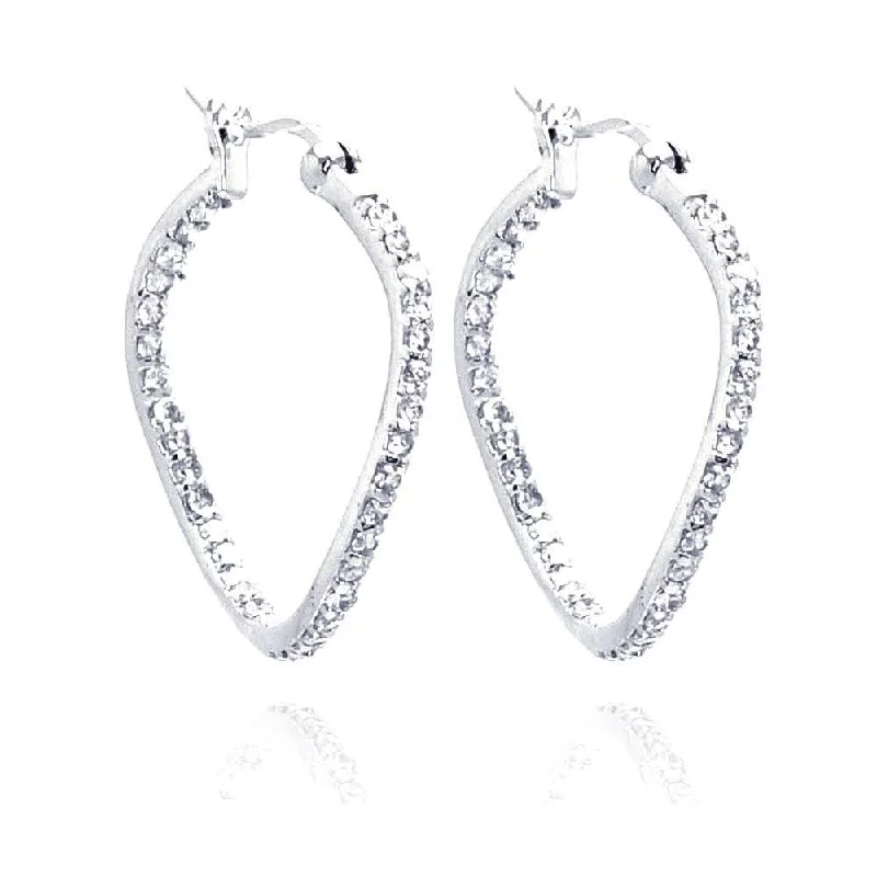 Ladies earrings feather-inspired designs-Clearance-Silver 925 Rhodium Plated CZ Wavy Hoop Earrings - STE00248