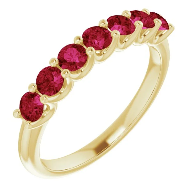 Ladies rings radiant shine styles-14K Yellow Natural Ruby Anniversary Band