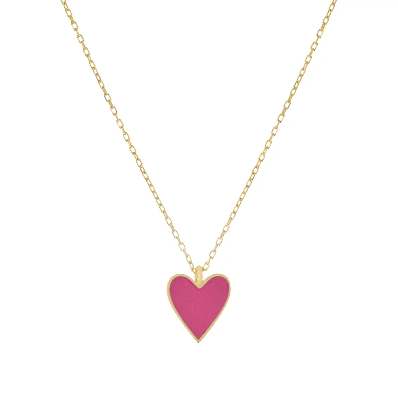 ladies necklace premium pave-Pink Enamel Heart Necklace