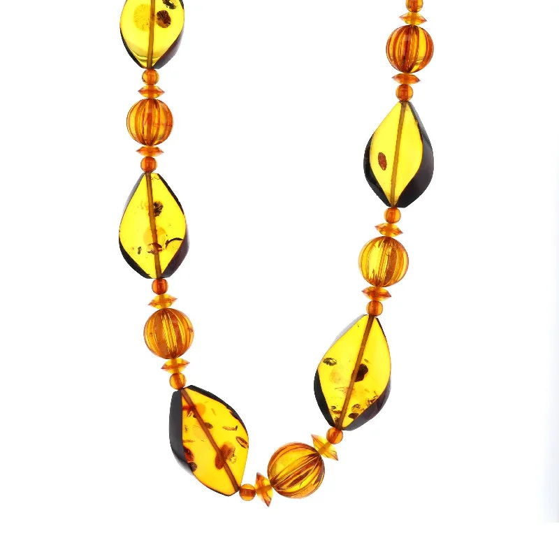 ladies necklace zodiac seasonal-Amber Bead Necklace | 10278269-75V